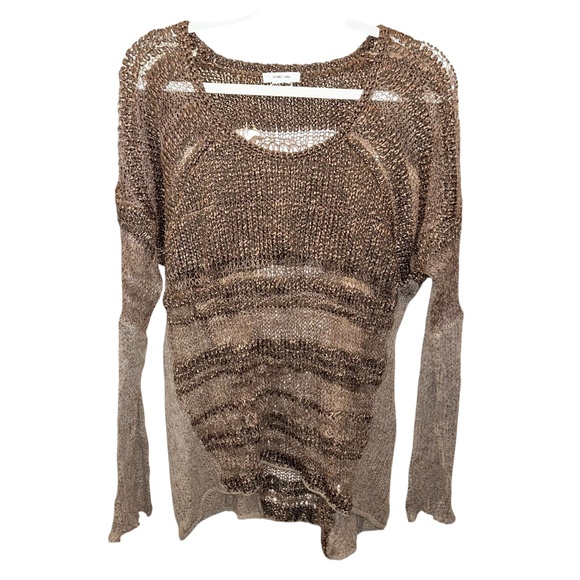 helmut lang fabulous mixed media neutral browns crochet scoop neck sweater M - Picture 1 of 4